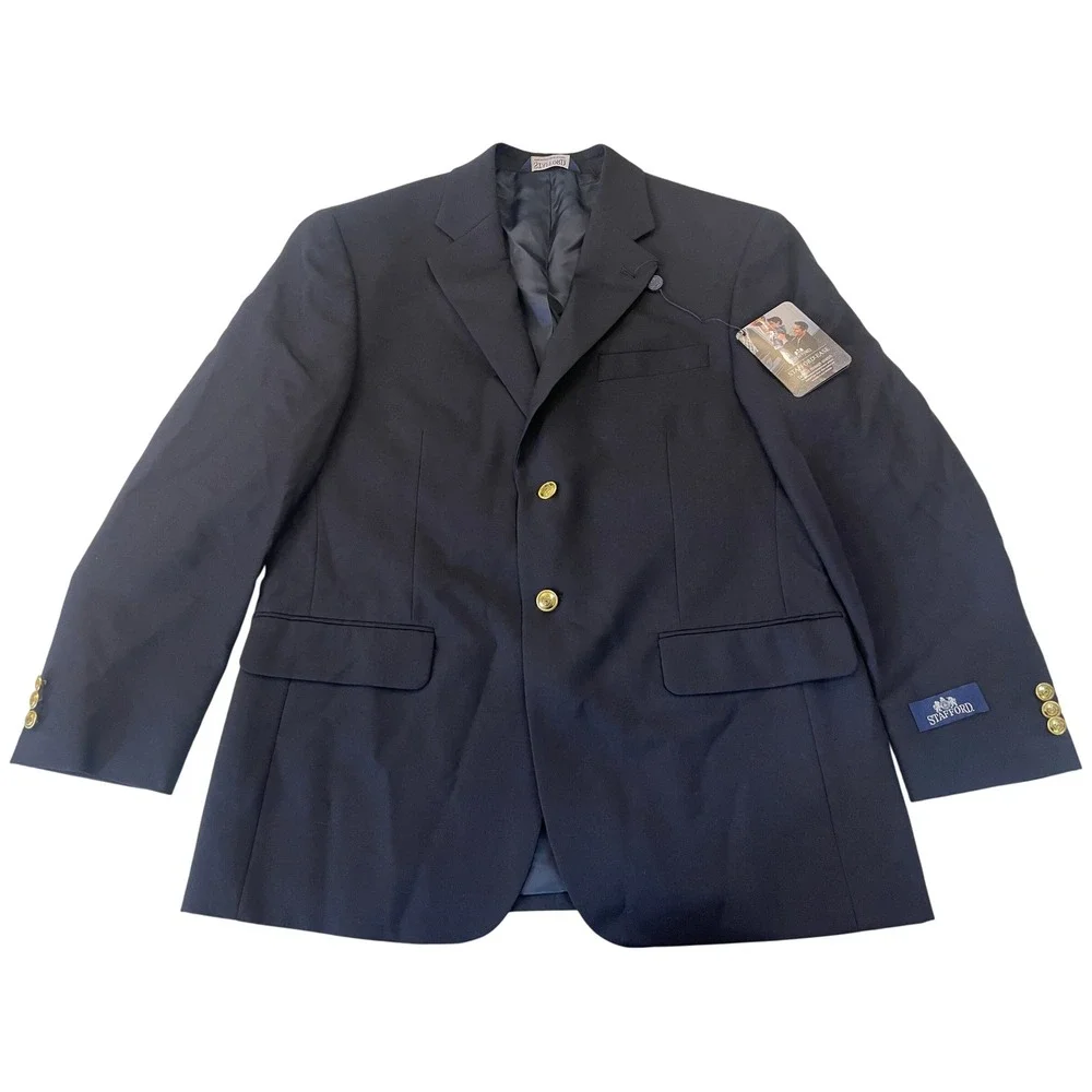 NWT Stafford Ease Mens Navy Blue Wool Blend Stretch Blazer Jacket 40 Short NEW